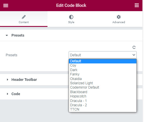 Code Block Preset Screenshot